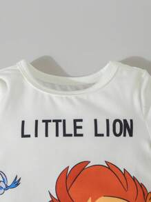 寶寶男孩可愛獅子印花短袖短褲兩件套休閒家居套裝緊身