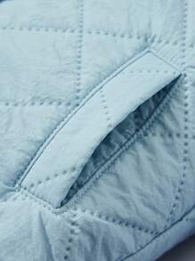 Baby Girl Solid Button Up Hooded Padded Coat - Green - View 4