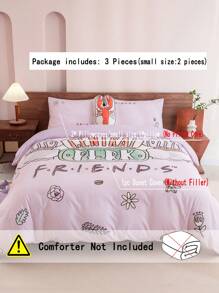 FRIENDS X SHEIN Lá thư & Thực vật In Bộ vỏ chăn - Màu tím hoa cà - Xem 10