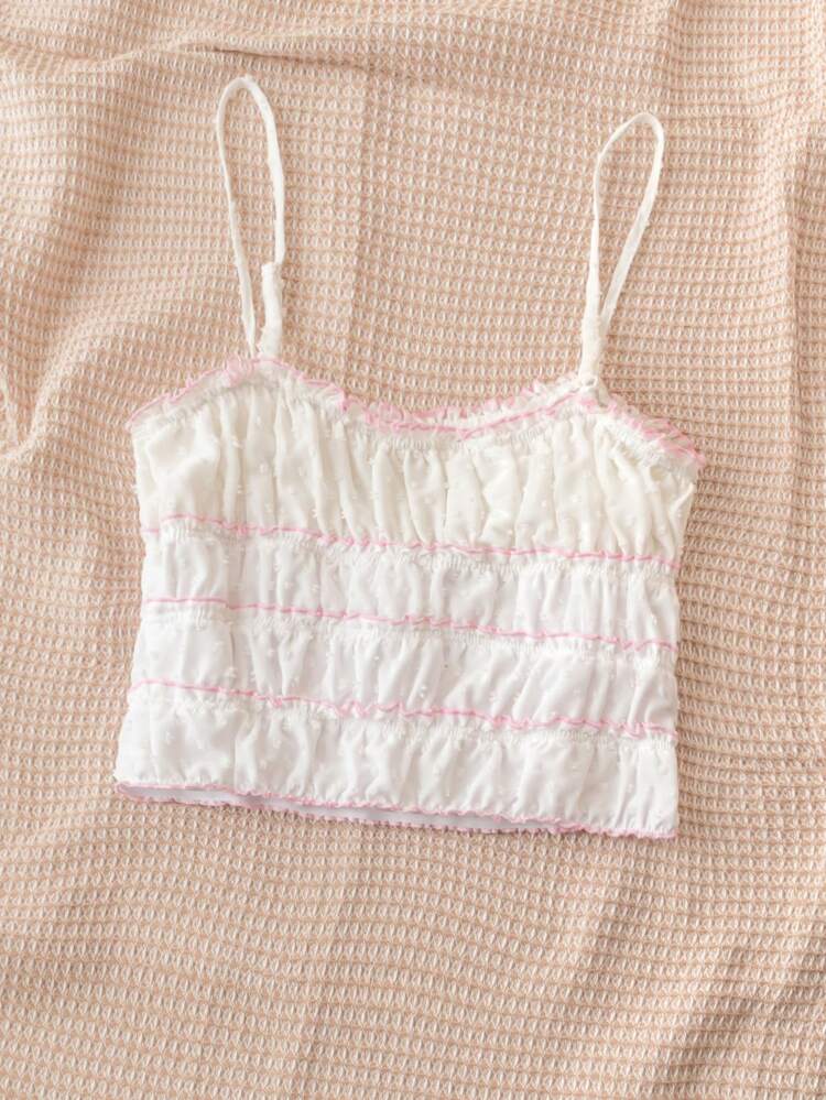 Color Block Chiffon Pleated Cami Top With Bow Decor