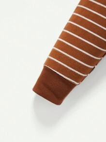 Cozy Pixies Baby Boy Snug Fit Pajama, Cute Bear Print Color-Block Round Neck Top And Long Pants Set - Coffee Brown - View 5