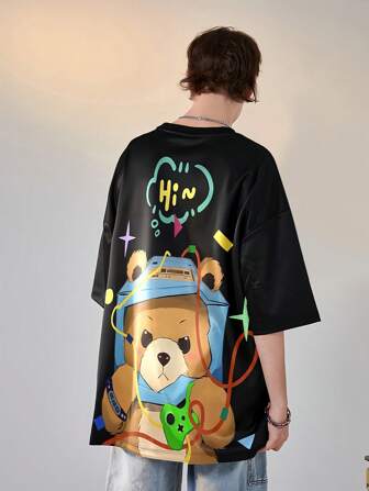 Men's Casual Bear Digital Print Loose Short Sleeve T-Shirt, Summer