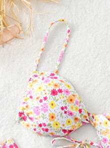 SHEIN Swim Bãi biển mùa hè Ngẫu nhiên In Nhỏ bé Hoa Bộ Bikini Với Dây đeo Mì Ý  In Áo bơi Áo Và Tam giác Bơi Quần lót tam giác - Nhiều màu - Xem 3