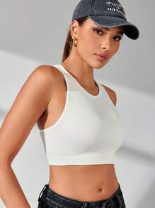 Easithlete Camiseta deportiva sólida sin costuras con espalda de corredor para gimnasio - Blanco - Ver 2