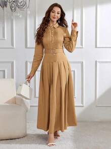 Modelyn Damski Jednolity kolor Plisowana Z paskiem Arabski Styl Sukienki Z Klamra