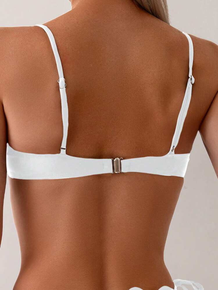 Ladies' Solid Color Arched Edge Bikini Set For Vacation,Summer Beach