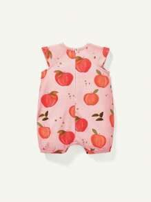 Cozy Pixies Mono casual de manga corta con cuello redondo y patrón de frutas para recién nacida niña