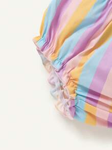 Cozy Pixies Baby Girl Rainbow Pattern Round Neck Short Sleeve Top And Multicolor Stripe Bloomer Shorts Set - Pink - View 7