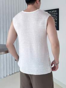Manfinity Hypemode 1pc Men's Cable Knitted Sweater Vest With V-Neck - Beige - View 2