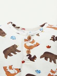 2pcs Baby Boys' Cartoon Animal Pattern Round Neck Half Zipper Long Sleeve Tops - Blue - View 4