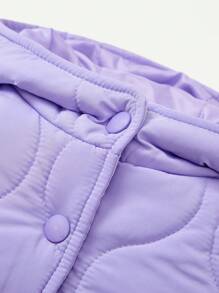 Baby Girl Button Up Quilted Hooded Padded Coat - Purple - View 4