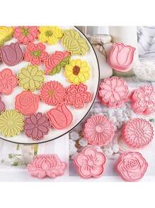 8Pcs/Set Mother's Day Flower Cookie Cutters,3D Embossers Set ,3D DIY Cartoon Pressable Biscuit Mold DIY Cookie Stamp Kitchen Accessories Pastry Bakeware,Daisies, Sunflowers, Cherry Blossoms, Roses, Carnations, Plum Blossoms, Frosting Cutting Mold Fondant Baking Tools. Wedding Festival Wedding Gifts Wedding Cake Tools - Pink - View 3