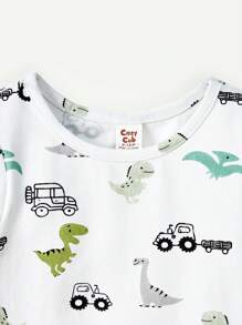 Cozy Pixies Conjunto De 2 Piezas Para Bebé Niño, Camiseta De Manga Corta Con Estampado De Dinosaurio Y Cuello Redondo Junto Con Pantalones Cortos De Un Solo Color