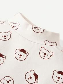 Cozy Pixies Baby Boy Bear Print Tee & Solid Overalls - Brown - View 3