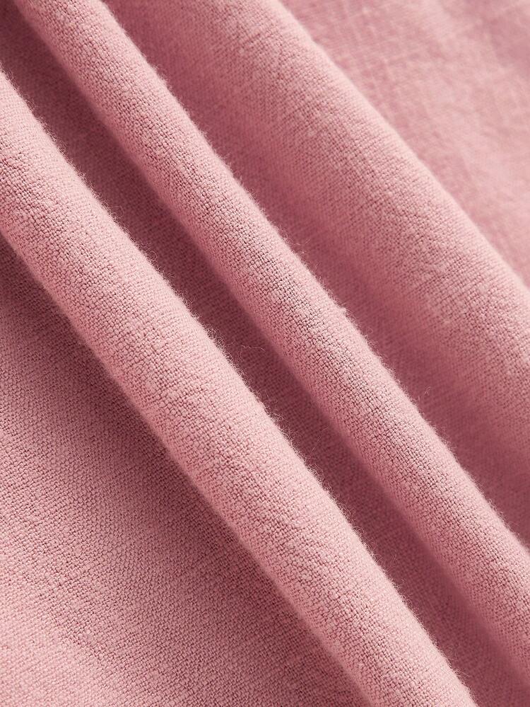 Baby Girl Solid Color Square Neck Puff Sleeve Waist Tie Dress Set