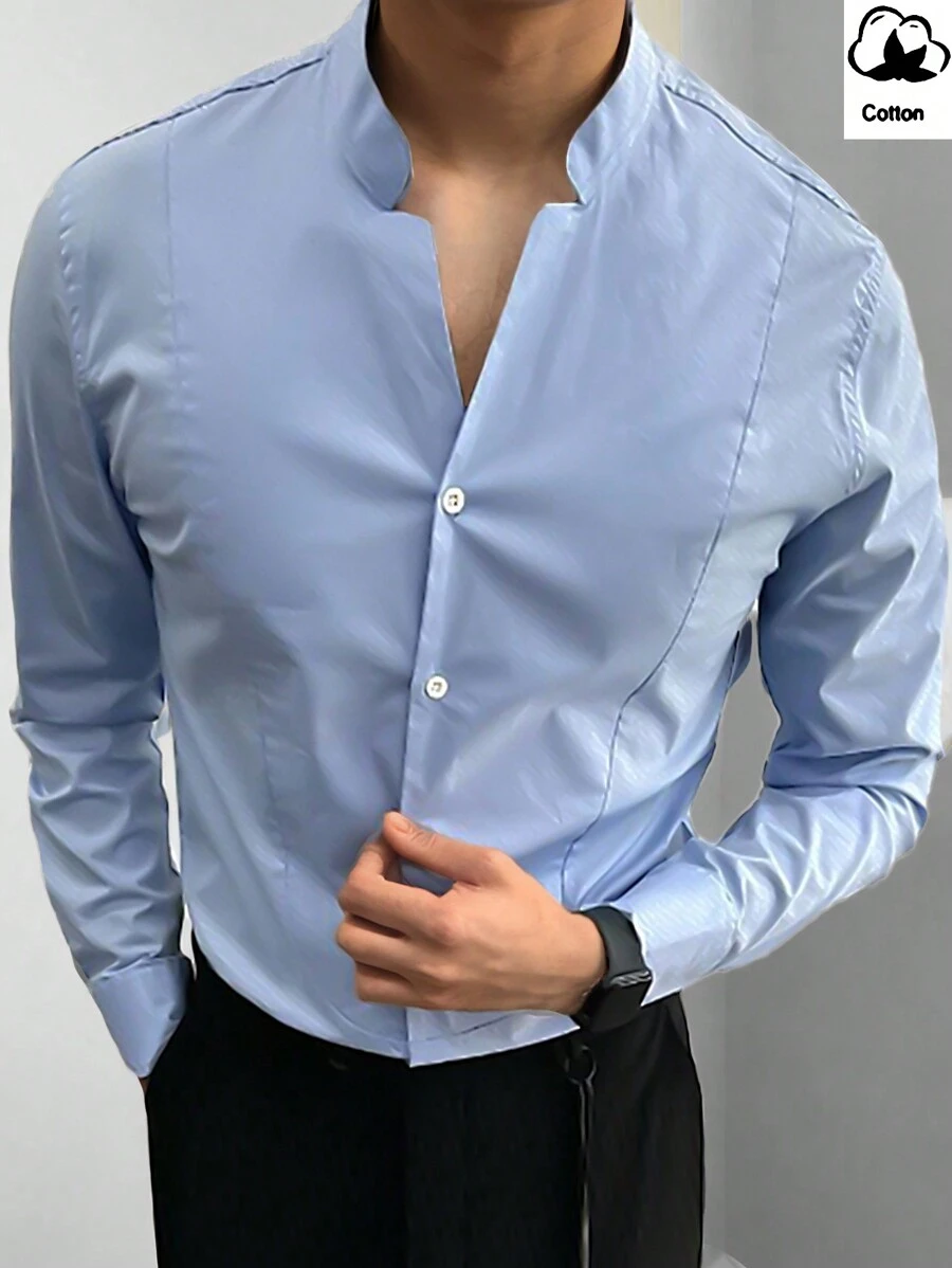 Manfinity Mode Men's Notched Collar Long Sleeve Shirt