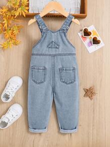 SHEIN Baby Girl Ripped Denim Overalls - Light Wash - View 2