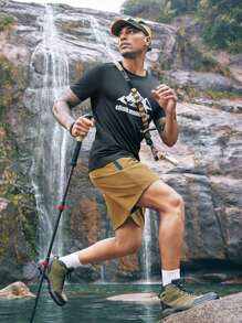 In My Nature 男士休闲户外短裤，字母印花带口袋，黑色短裤 - 黑色 - 查看 3