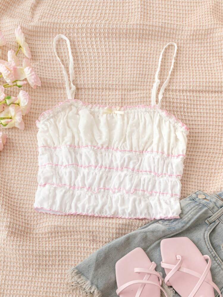 Color Block Chiffon Pleated Cami Top With Bow Decor