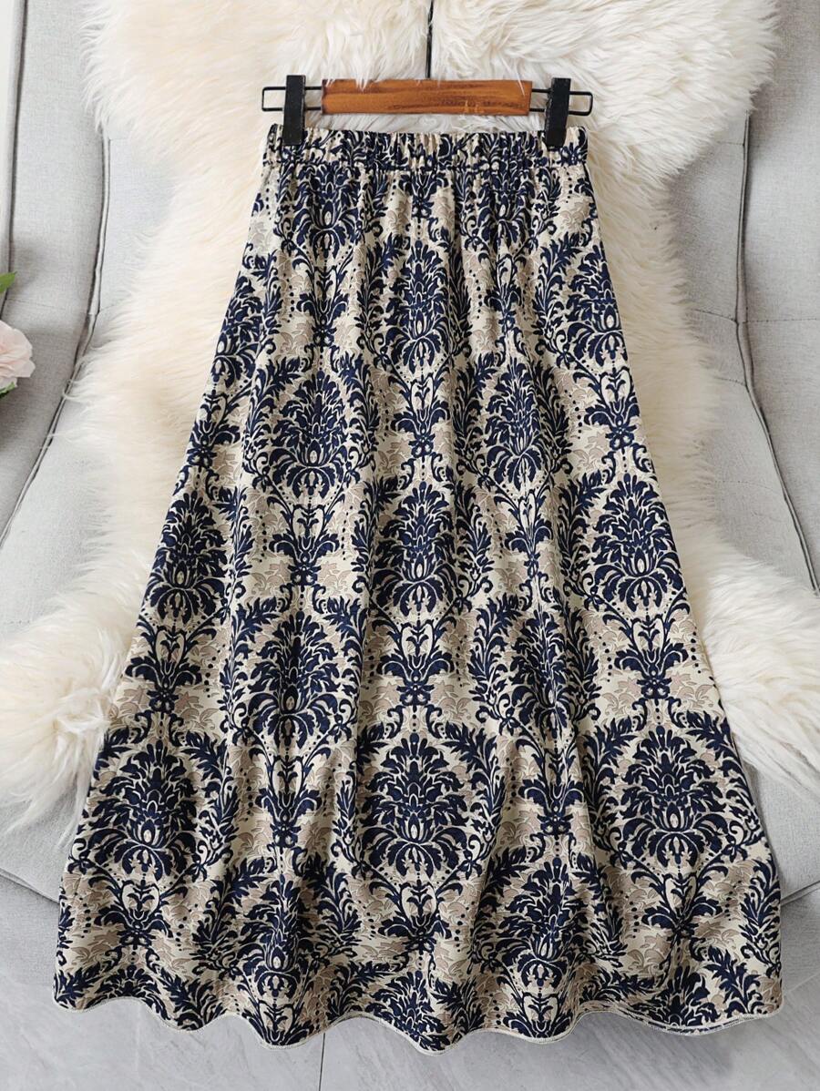 SHEIN LUNE Plus Size Allover Printed Vacation Style Skirt - Multicolor - View 1