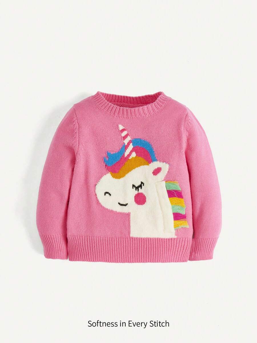 Cozy Pixies Baby Girl Unicorn Pattern Sweater - Pink - View 1