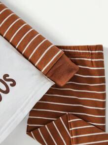 Cozy Pixies Baby Boy Snug Fit Pajama, Cute Bear Print Color-Block Round Neck Top And Long Pants Set - Coffee Brown - View 8