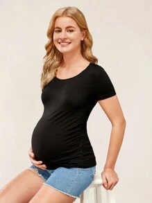 SHEIN BASICS Maternity Solid Ruched Tee