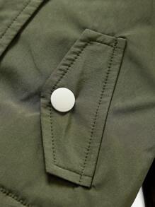 Baby Girl Fuzzy Trim Hooded Thermal Lined Jacket - Army Green - View 7