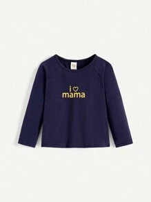 Cozy Pixies Ensemble 2 Pièces Pour Bébé Garçon: Haut De Couleur Solide À Manches Raglan Imprimé De Lettre En Contraste De Couleur - Bleu marine - Voir 5