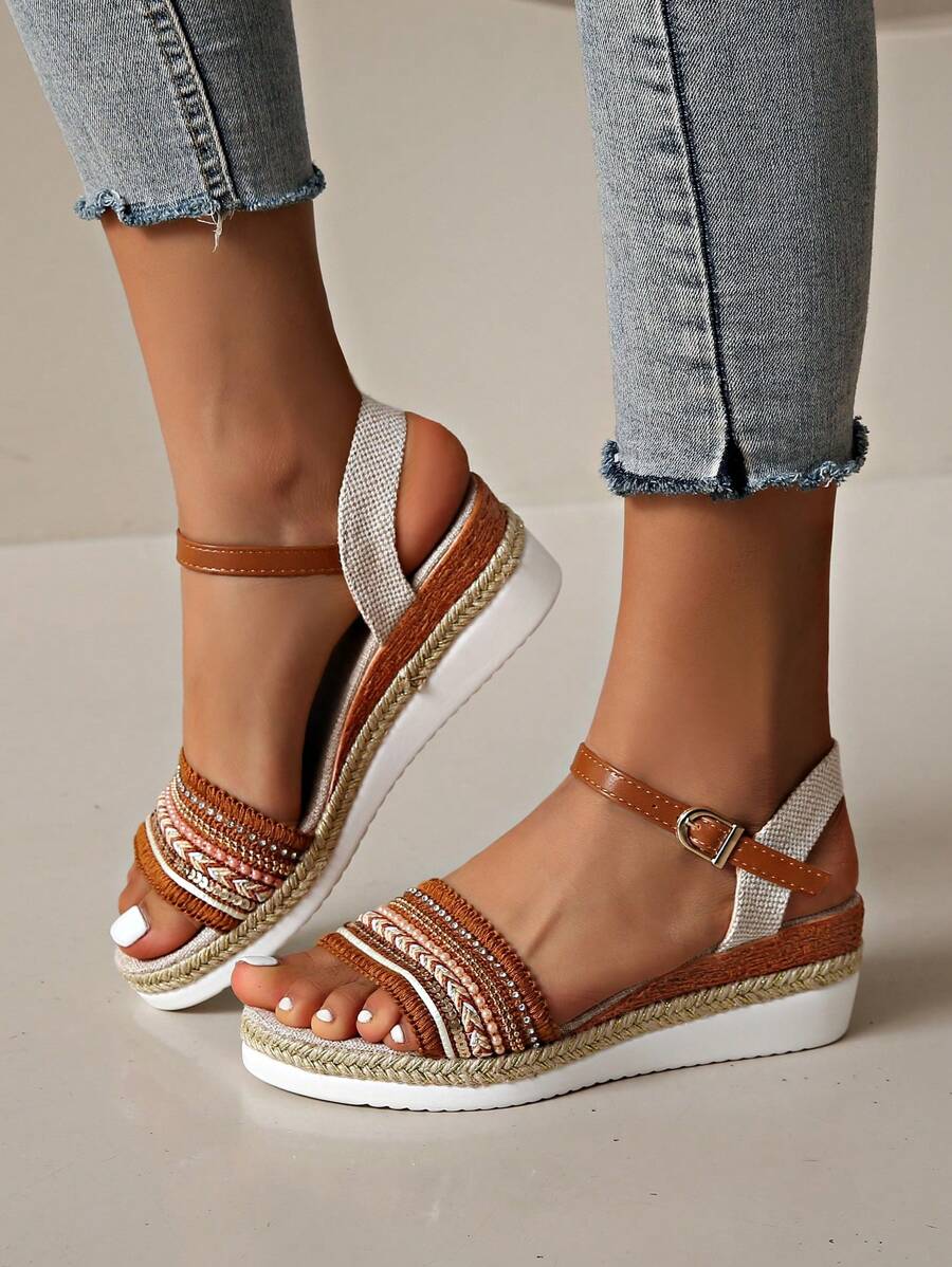 Summer Casual Woven Bohemian Style Platform Wedge Women Sandals