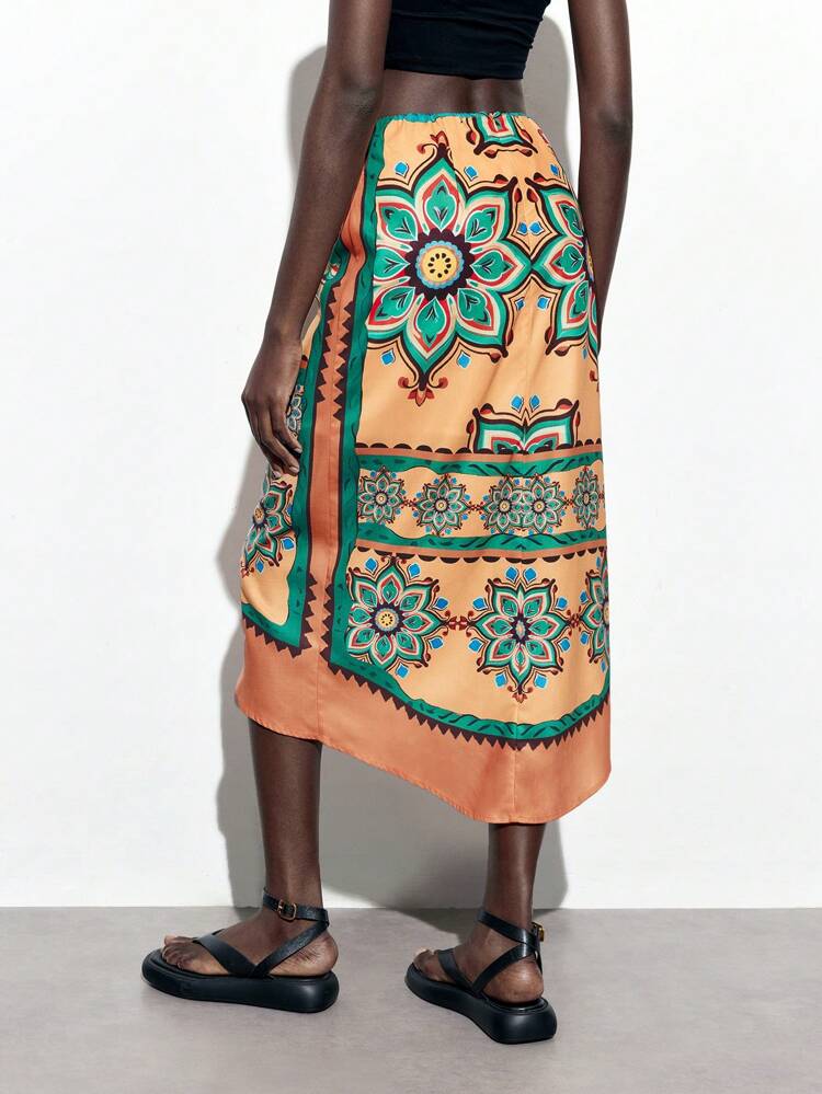 SHEIN Maija Women's Colorful Floral Printed Skirt, Perfect For Vacation And Resort Wear