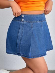 SHEIN EZwear Kích thước lớn Của phụ nữ Giải trí Mini Lỏng lẻo Xanh Váy Denim - Rửa trung bình - Xem 5