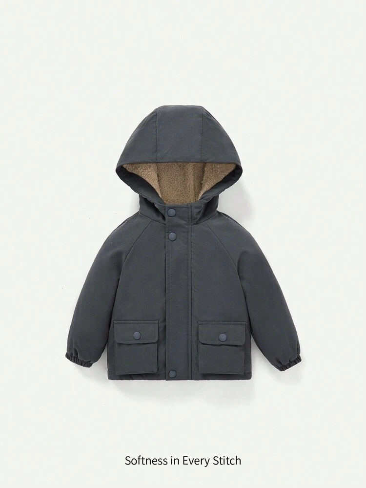 Baby Boy Flap Pocket Raglan Sleeve Hooded Thermal Coat