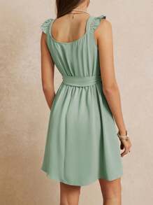 SHEIN Frenchy Vestido Para Las Vacaciones De Verano Con Lazos De Moño En La Cintura, Mangas Con Volantes Y Encaje Exquisito