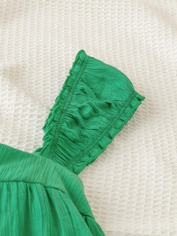 Soleia Vestido casual de mujer para vacaciones con cuello halter, espalda anudada y ribete con volantes - Verde - Ver 4