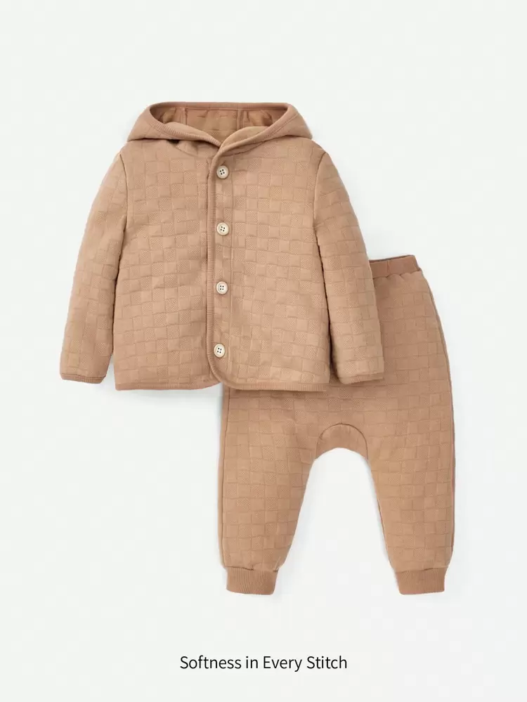 Baby Boy Solid Button Up Hooded Jacket & Pants