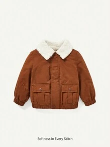 Cozy Pixies Bebé niño Cazadora con bolsillo con solapa cuello de borreguito con forro térmico - Café integral - Ver 1