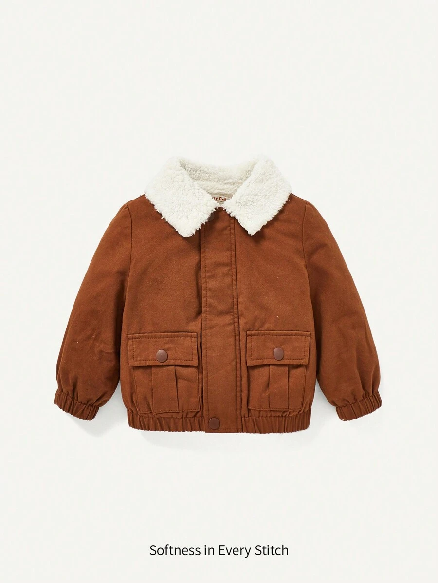 Cozy Pixies Bebé niño Cazadora con bolsillo con solapa cuello de borreguito con forro térmico - Café integral - Ver 1