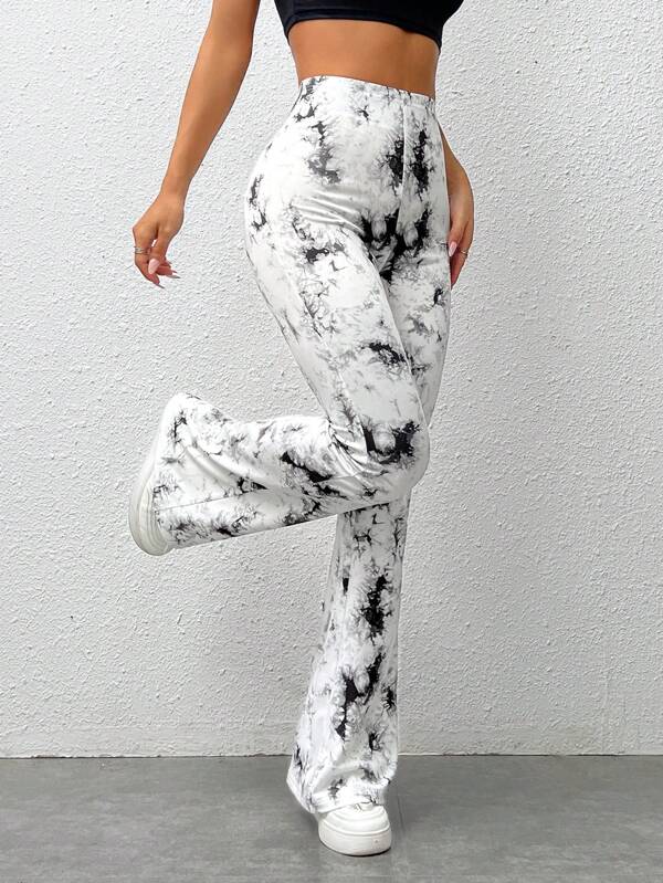 SHEIN EZwear Pantaloni lungi, evazați, subțiri, vopsiți la modă, pentru femei