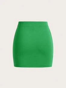 SHEIN BASICS Solid Bodycon Mini Skirt - Green - View 2