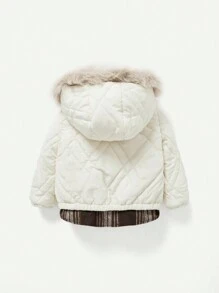 男嬰假兩件仿毛領厚款棉服外套 - 杏色 - 查看 2