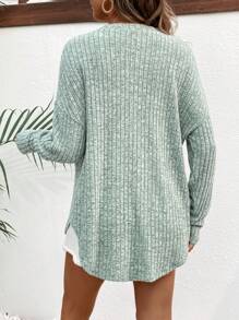 SHEIN Maternity Spring/Summer Loose Drop Shoulder Rib-Knit Single Breasted Long Sleeve T-Shirt