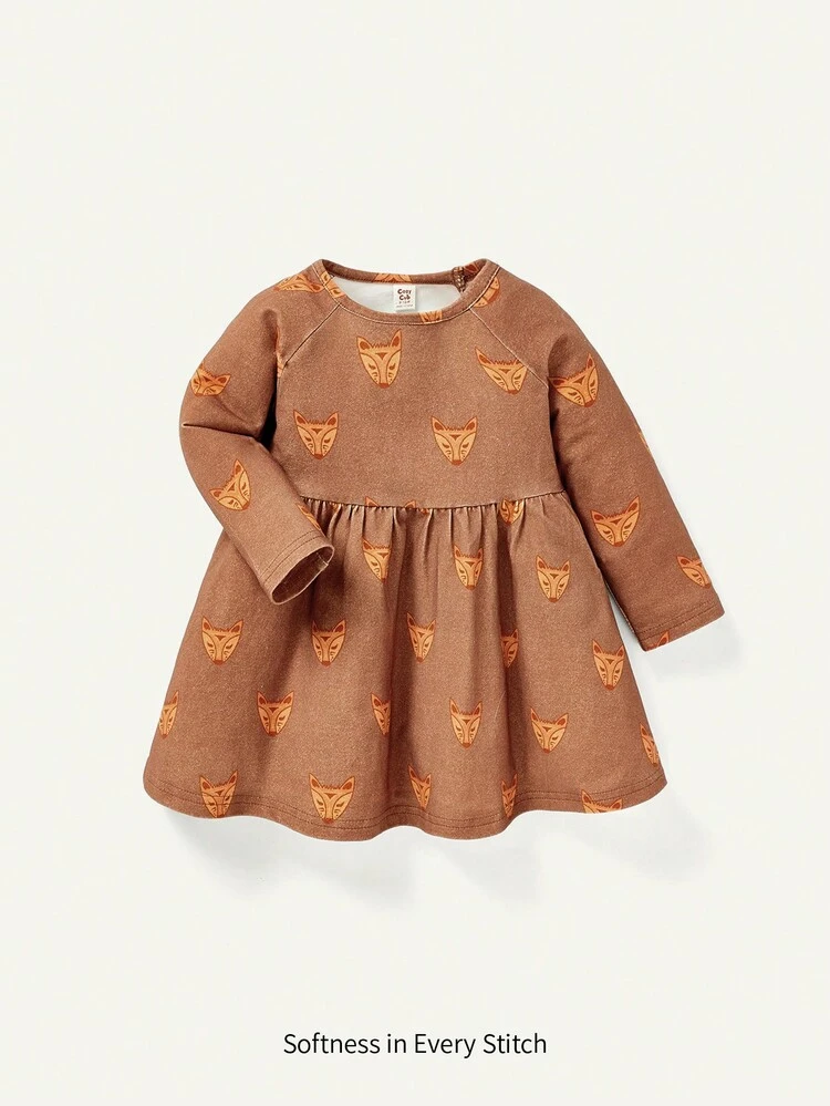 Baby Girl Cartoon Graphic Raglan Sleeve Sweatshirt Dress