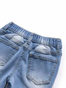 Young Boy Jeans New Casual Fashionable Paint Splatter Ripped Design Jeans With Pockets - Medium Wash - View 3