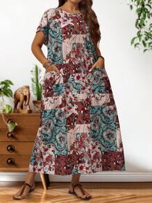 EMERY ROSE Váy cỡ lớn in họa tiết bất đối xứng dành cho nữ cho mùa hè - Nhiều màu - Xem 1