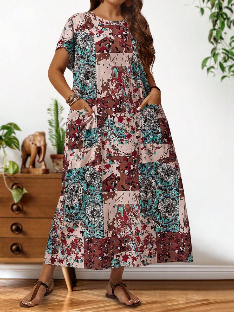 EMERY ROSE Váy cỡ lớn in họa tiết bất đối xứng dành cho nữ cho mùa hè - Nhiều màu - Xem 1