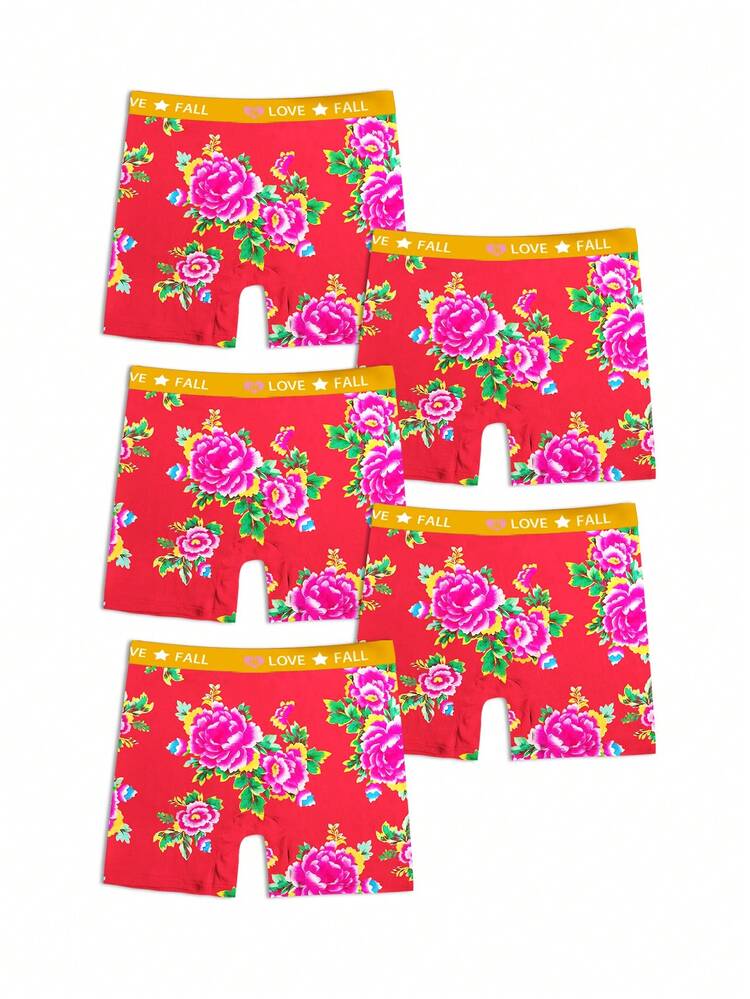 Rose Print Men's Long Leg Underwear (Set Of 5)