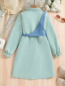 SHEIN Stilvolles Hemdkleid Für Tween-mädchen Mit Umhängetasche