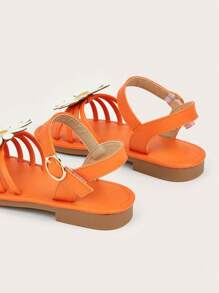 時尚可愛的花卉多彩平底涼鞋，適合兒童 - 橘色 - 查看 4