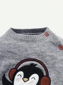 女嬰企鵝刺繡針織連身褲 - 淺灰色 - 查看 5